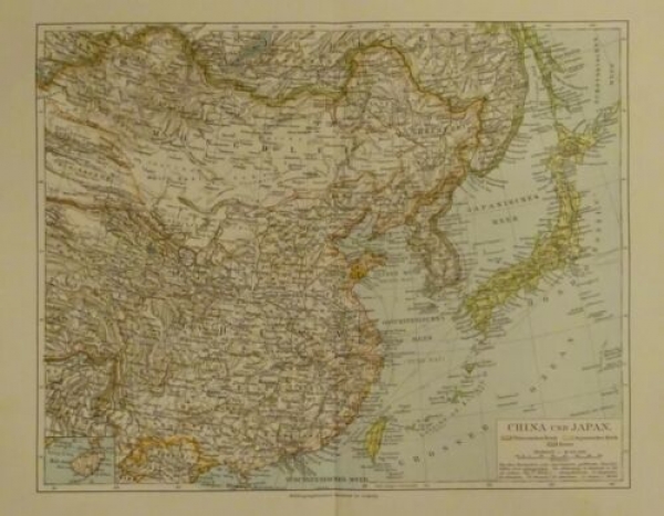 1898 - China und Japan, Landkarte - Chinesisches Reich, Japanisches Reich, Korea, alter Druck